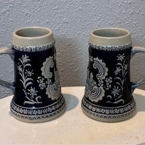 E.H.G. Cobalt Blue and White Ceramic Oktoberfest Beer Stein Set